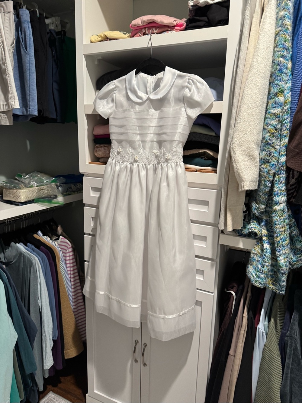 White Girls' Dress with Peter Pan Collar